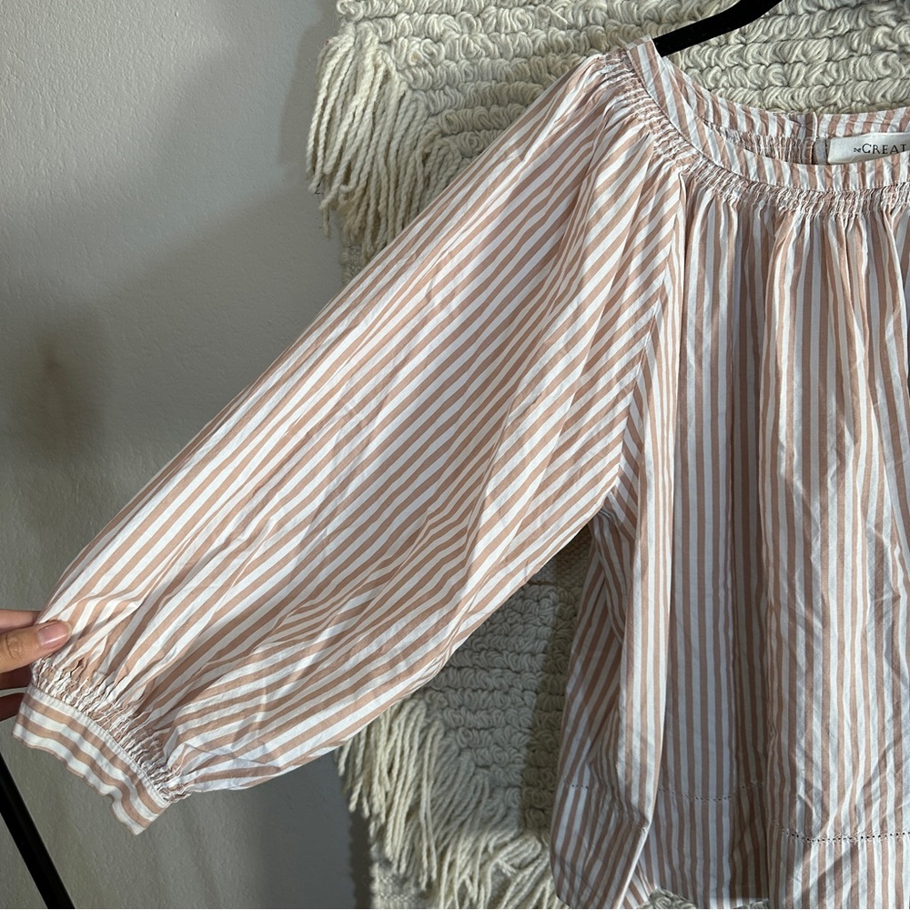 THE GREAT. dusty pink and white striped billowy bishop sleeve top M - Picture 6 of 11